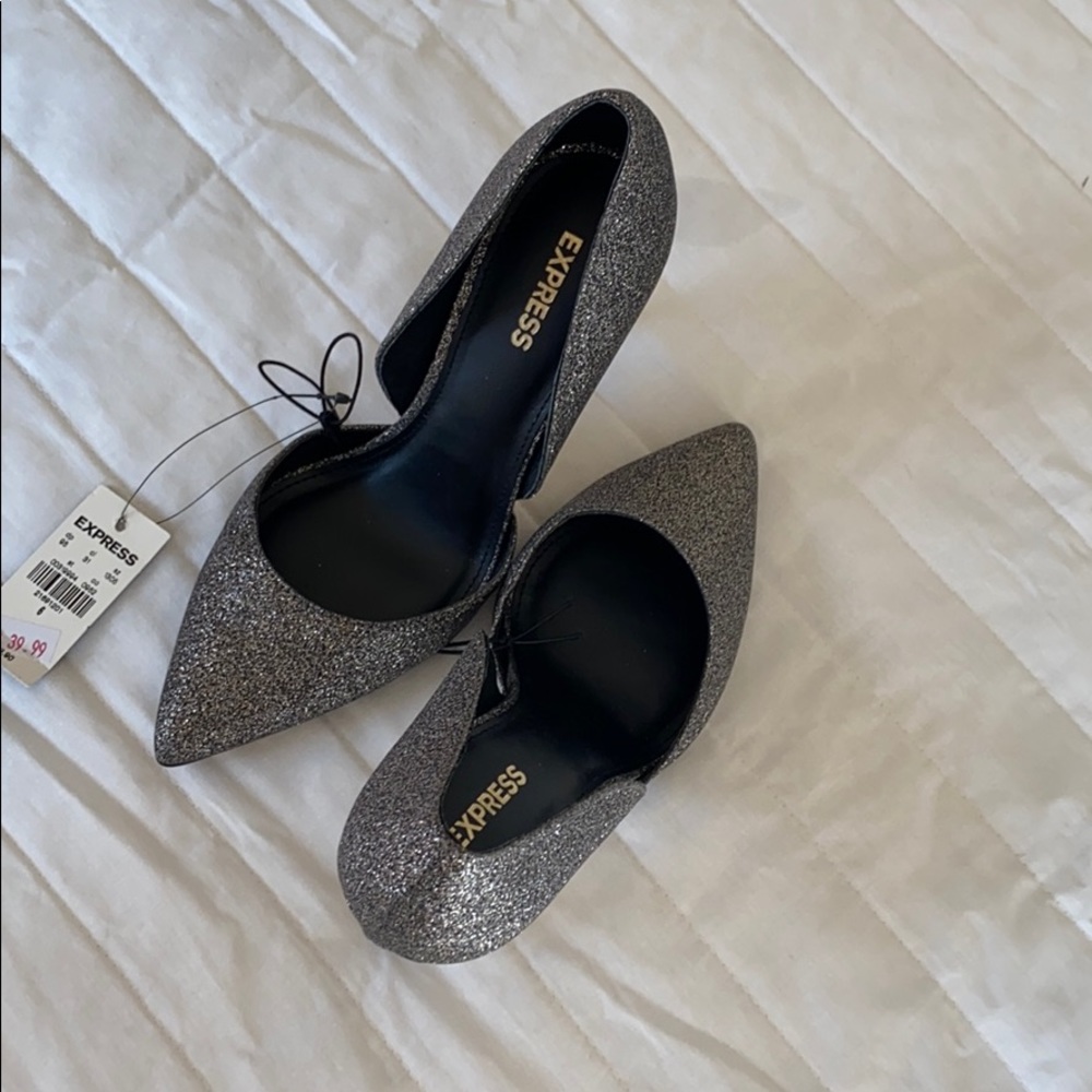 Express grey matte glitter heels size 6 **NWT**